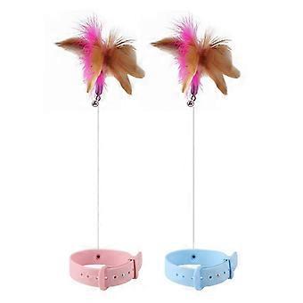 2 Piece Cat Feather Collar Toys, Interactive Cat Toys, Fun Cat Wand With Bells And Feathers For Cat Play Practice