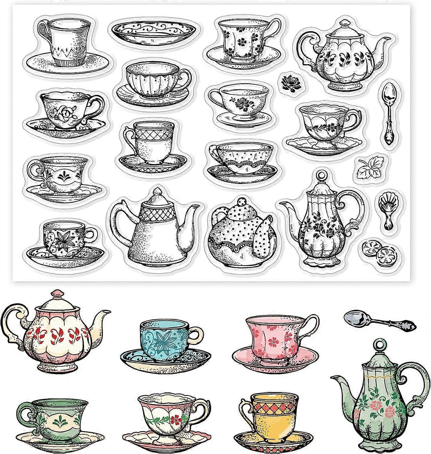1sheet Tea Coffee Cups Clear Stamps Afternoon Tea Theme Embossing Stamp Sheets Teapot Silicone Clear Stamps Seal Rubber