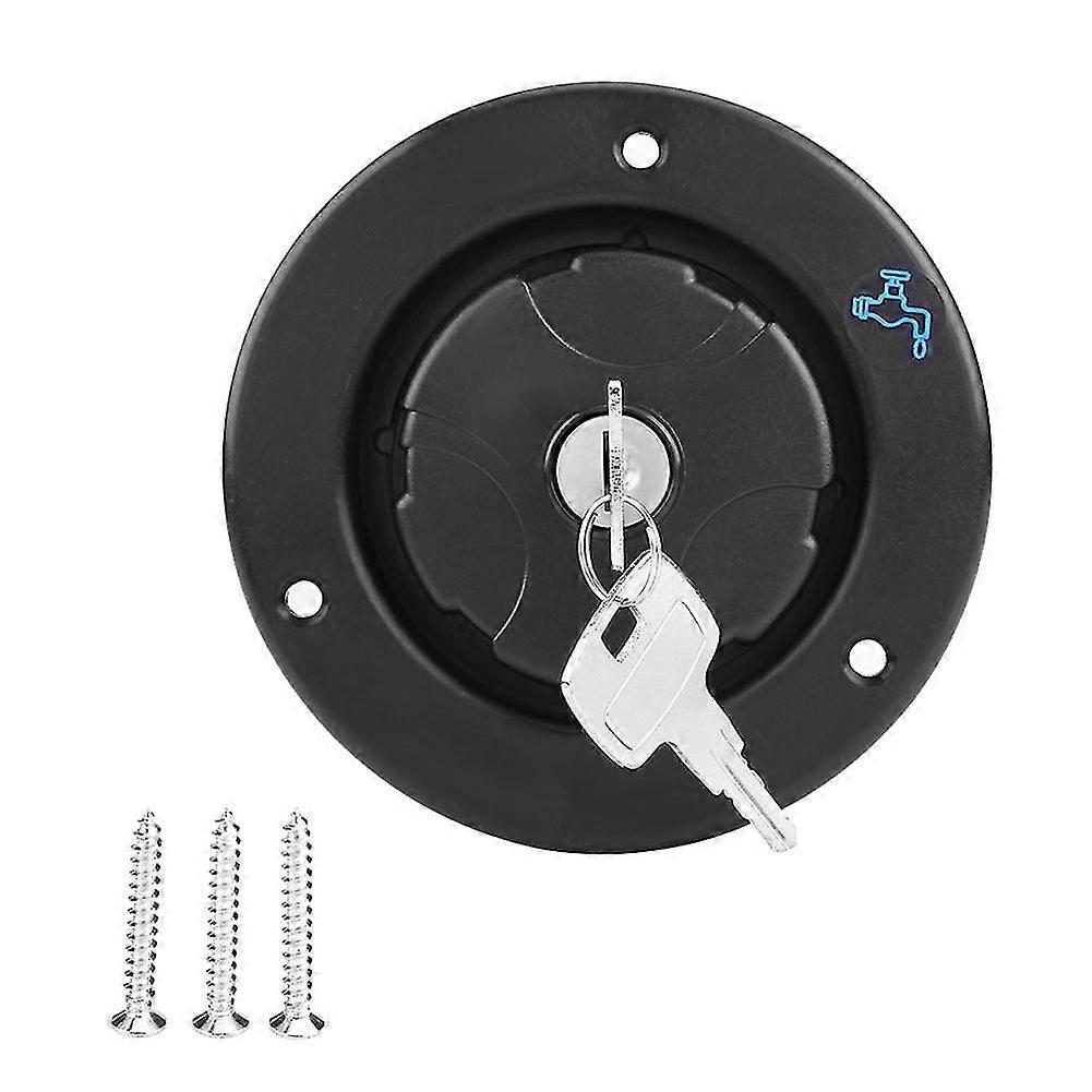 RV Trailer Water Filling Inlet Locking Cover Cap with Keys - Black