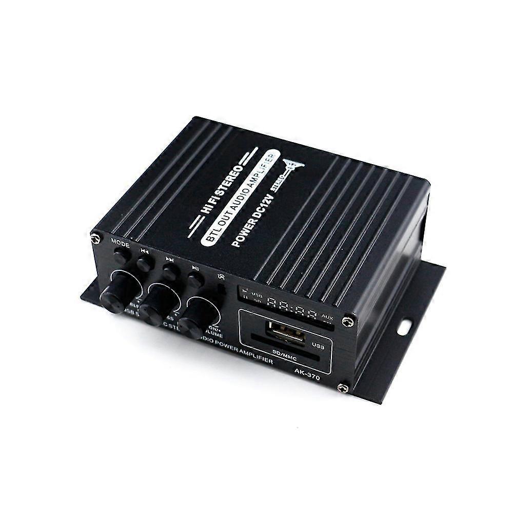 Ak370 12v Mini Audio Power Amplifier Bt Digital Audio Receiver Amp Usb Memory Card Slot Mp3 Player Fm Radio Lcd Display With Remote Control Dual Chann