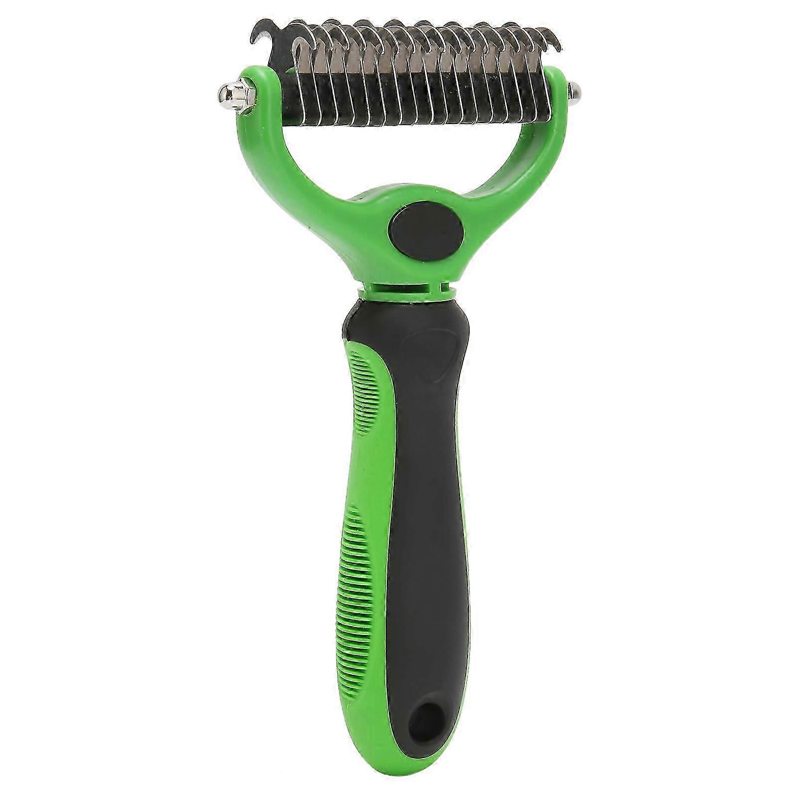 Undercoat Rake for Dogs and Cats Double Sided Grooming Brush with Massage for Knots and Deshedding Green Black