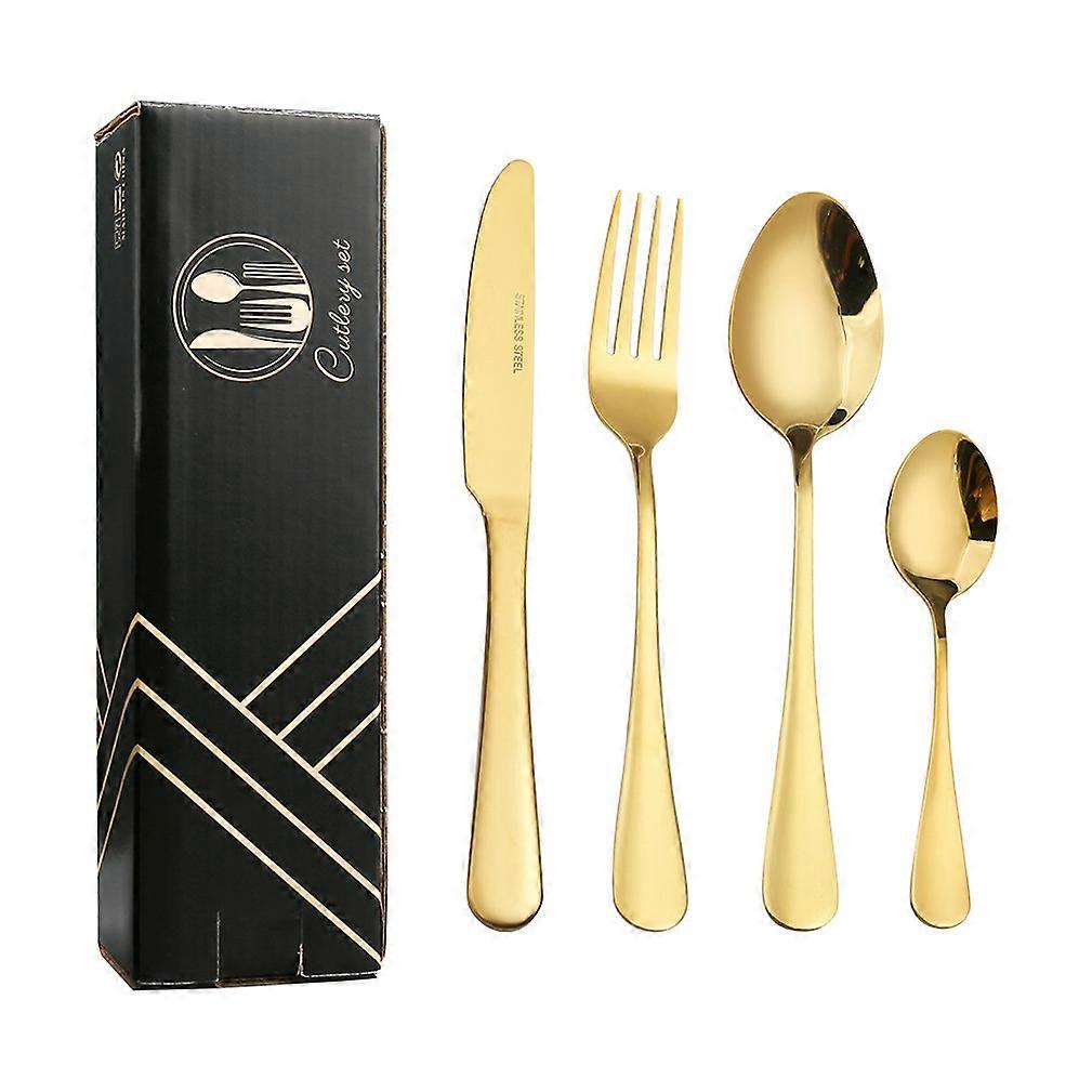 16pcs Cutlery Set Tableware Tableware Spoons Fork Knife Stainless Steel Gold