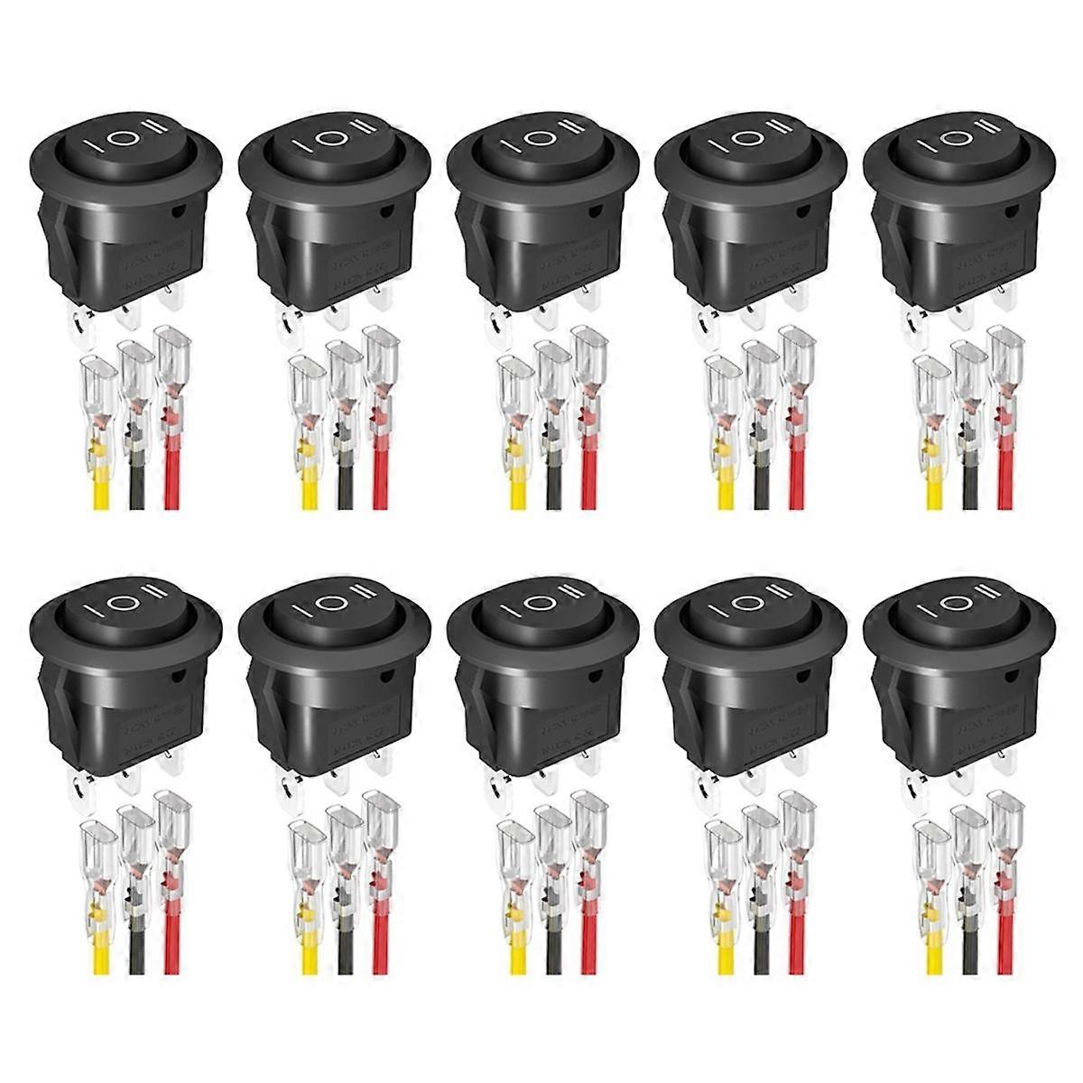 10PCS Round KCD1 Rocker Switch 12V 3 Pin 3 Position on Off on DC Circle Toggle Switch with Wires for Auto Car Boat