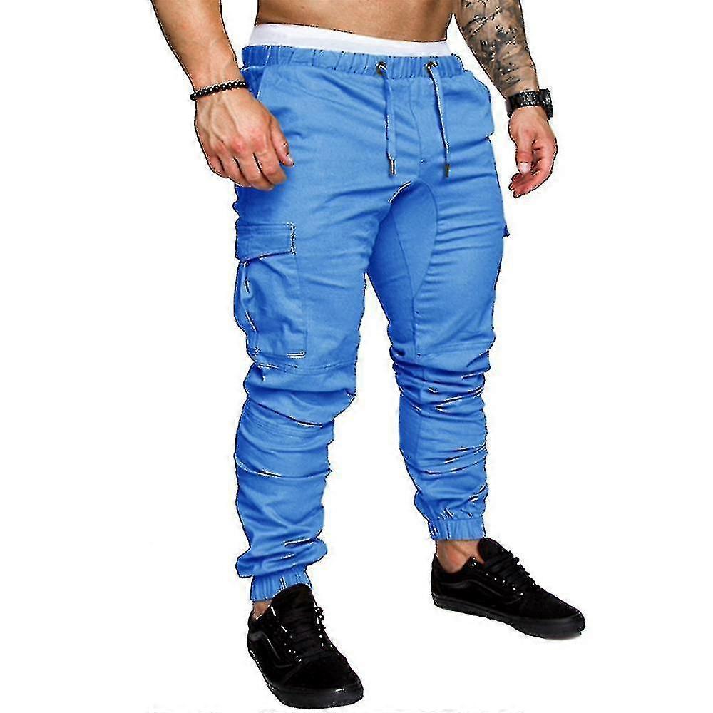 Mens Drawstring Elastic Waist Combat Cargo Pants Casual Long Trousers Bottoms