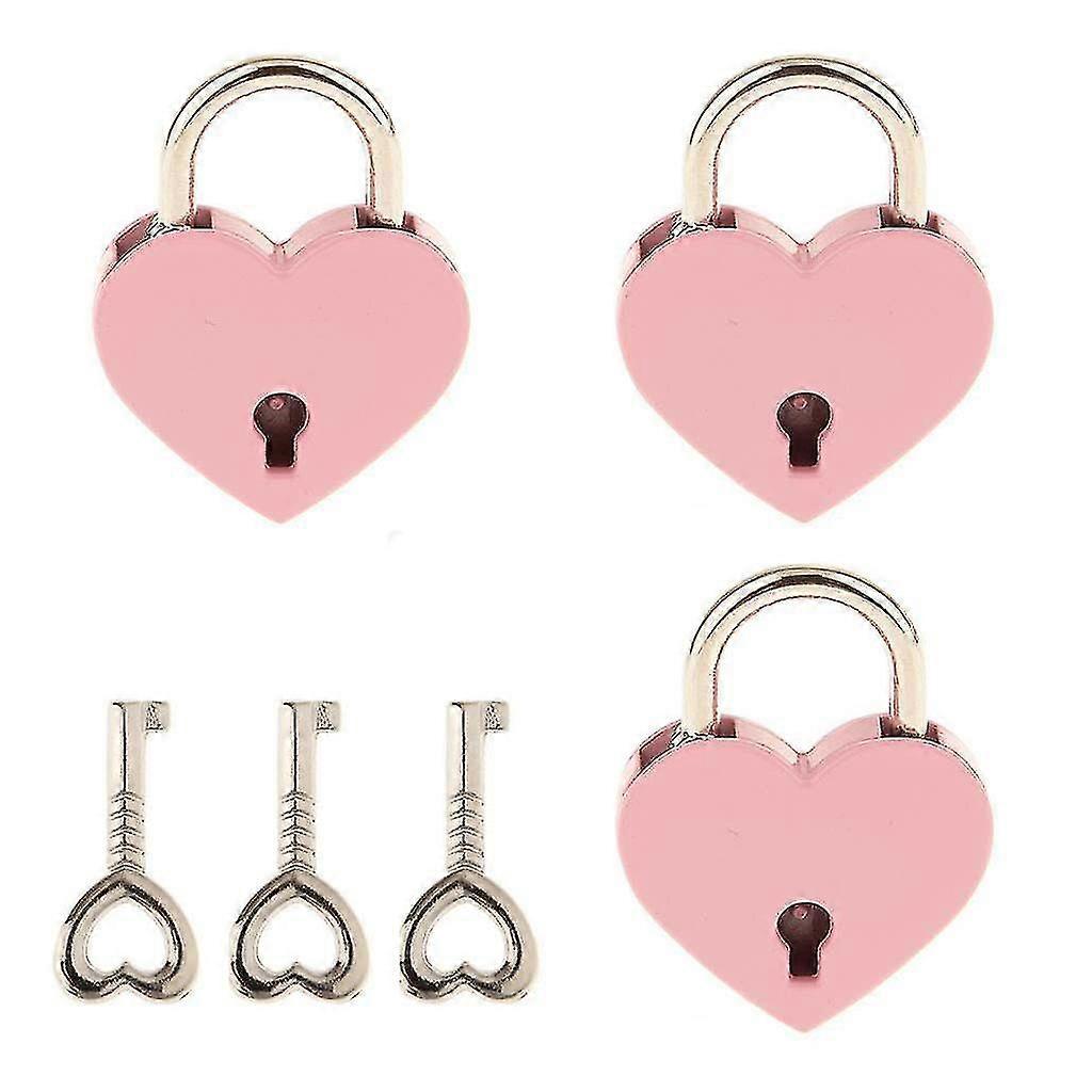 Small Metal Heart Shaped Padlock Mini Lock With Key Pack Of 3 (pink)