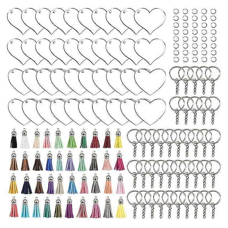 160X Transparent Heart Keychain Blank Charms Tassel Set for DIY Crafts Tool