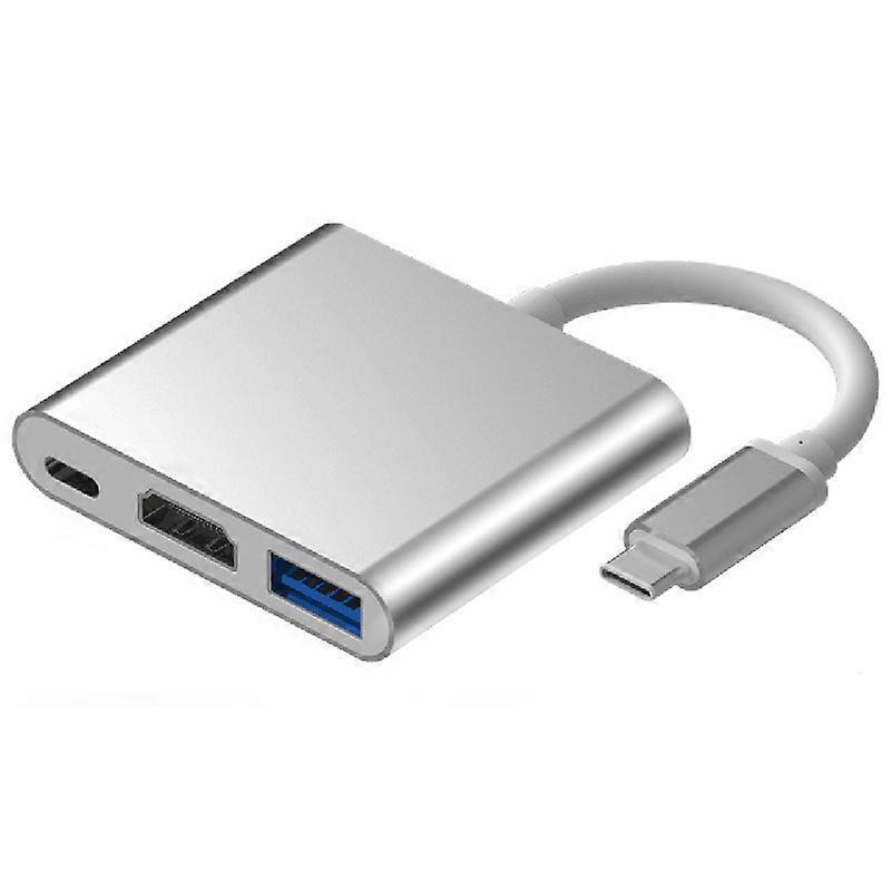 Cavo adattatore da tipo C a HDMI tre in uno USB3.1 Dock di espansione multifunzione Convertitore a guscio in alluminio 4K, confezione da 3
