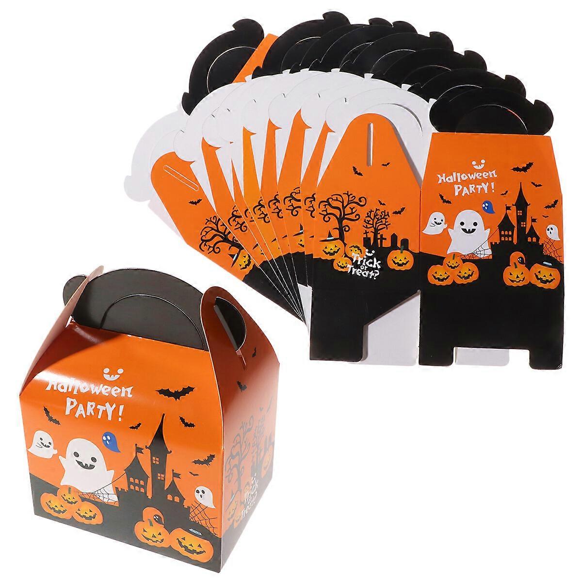 10Pcs Creative Candy Cookie Packing Boxes Halloween Pumpkin Pattern Portable Gift Bags