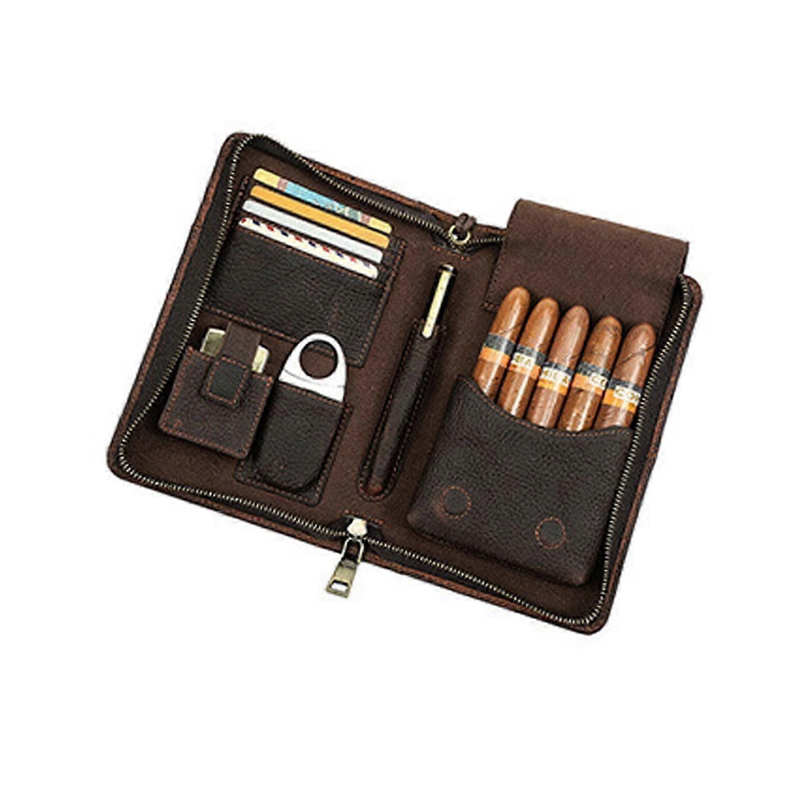Custodia per sigari in vera pelle Holder Humidor da viaggio Set Accendino Cutter Pocket Box