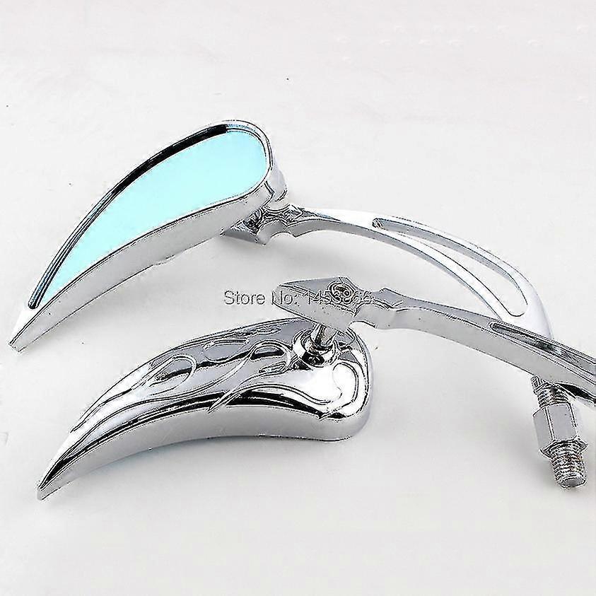 Qx Chrome Teardrop Custom Rearview Side Mirrors 8mm 10mm Adapter For Harley Motorcycle Cruiser Chopper