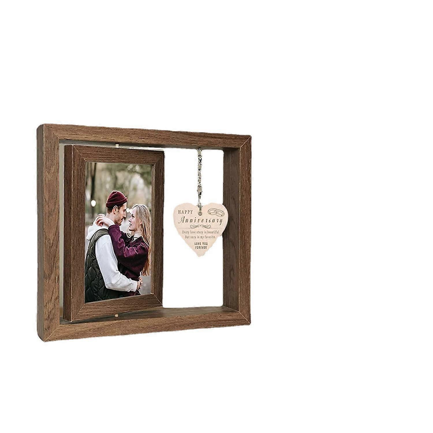 Rotating Wood Picture Frame Rustic Rotating Photo Frames Wood Photos Frame with Heart Pendant