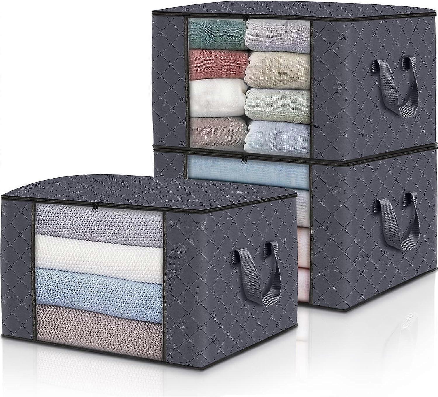 3 Pack Clothes Organizer Foldable Blanket Organizer Gray