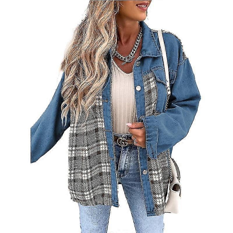 Damen Button-Down-Jeansjacken, langärmelige Freizeithemden