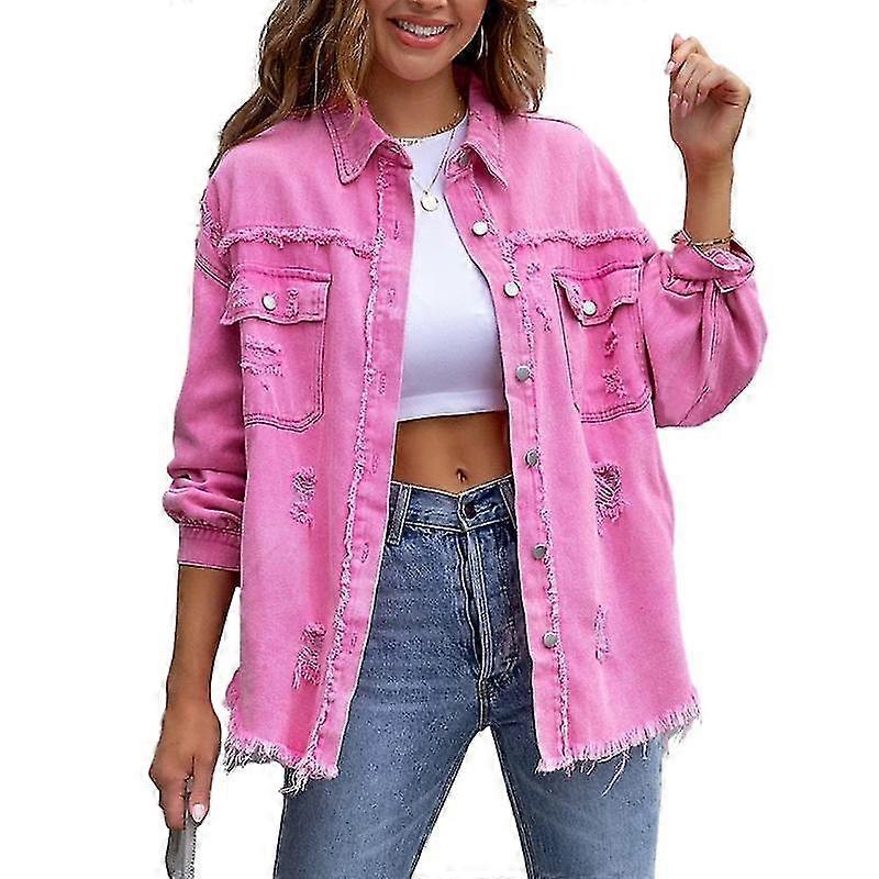 Overdimensioneret denimjakke til kvinder Nødlidende Ripped Jean Jacket
