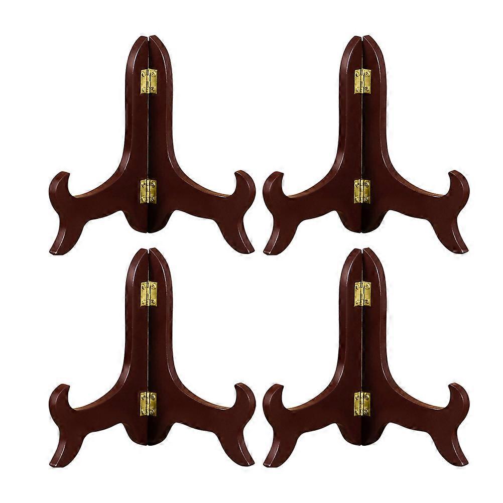 4 Pcs 4 Inch Wooden Plate Bracket Desktop Dish Holder Folding Crafts Display Rack for Home Office Shop Brick Tea Display Supplies