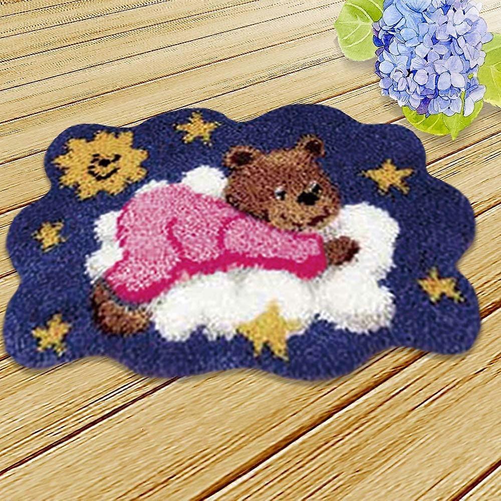 bearDog Latch Hook Rug Kit, DIY Crochet Yarn Kits, Needlework Latch Hook Kit Ημιτελές βελονάκι Χαλί Yarn Cushion Embroidery Carpet Set 20 x 14" (αρκούδα