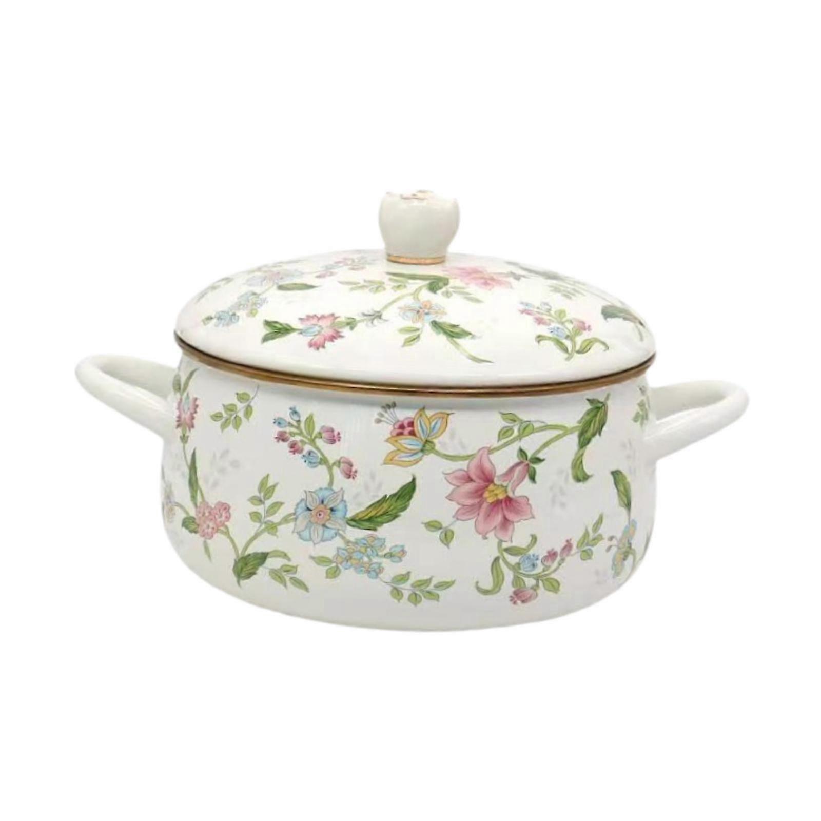 סיר כלי בישול אמייל ידית בינאורלית סיר בישול סיר בישול לאוכל פרח דגני תה