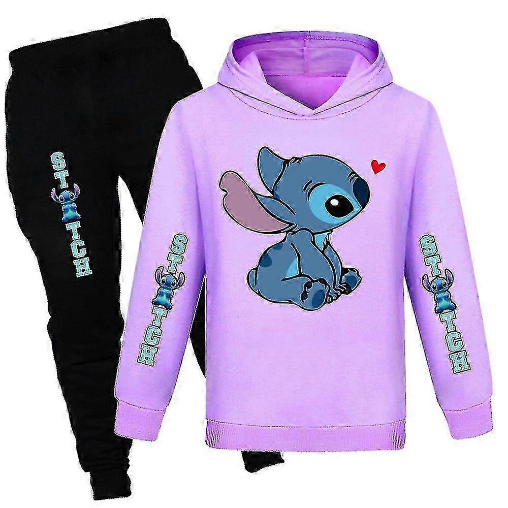 Lilo Stitch Print Kids Tracksuit Set Boys Girls Casual Hooded Hoodie Sweatshirt Jogr Pants Outfit Activewear