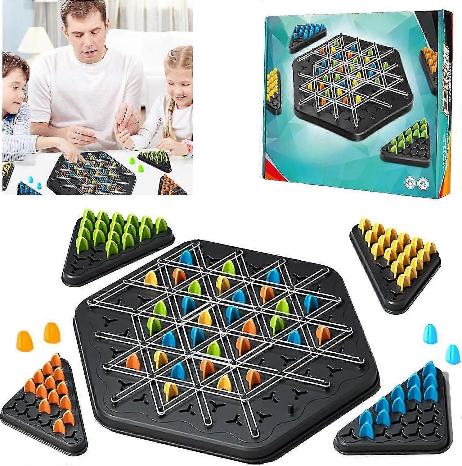 Chain Triangle Chess Game, Interaction Triggle Rubber Band Game, 2 to 4 Players for Family Party