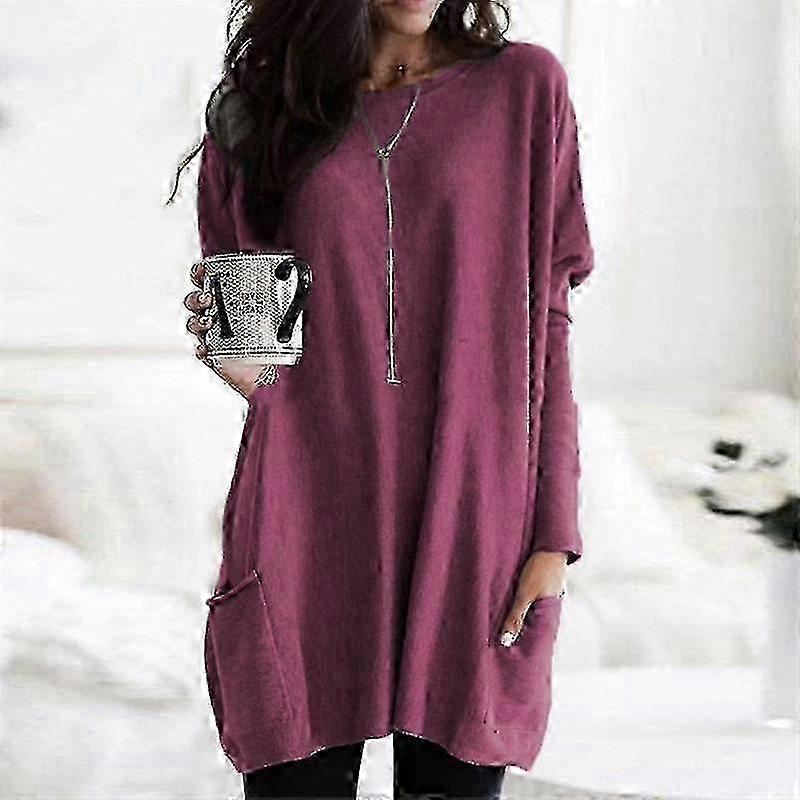 Women's Plus Size Long Sleeve Tunic Tops Crewneck Lightweight Sweatshirt Casual Oversized T Shirts W