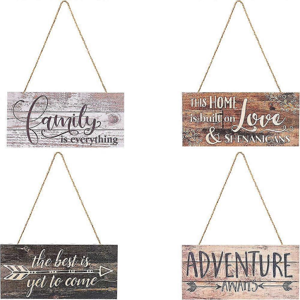 Natural Wood Hanging Wall Decorations for Front Door Home Decoration with Plastic Hook and Jute Twine Rectangle with Word Mixed Color 127x255x4mm 4set