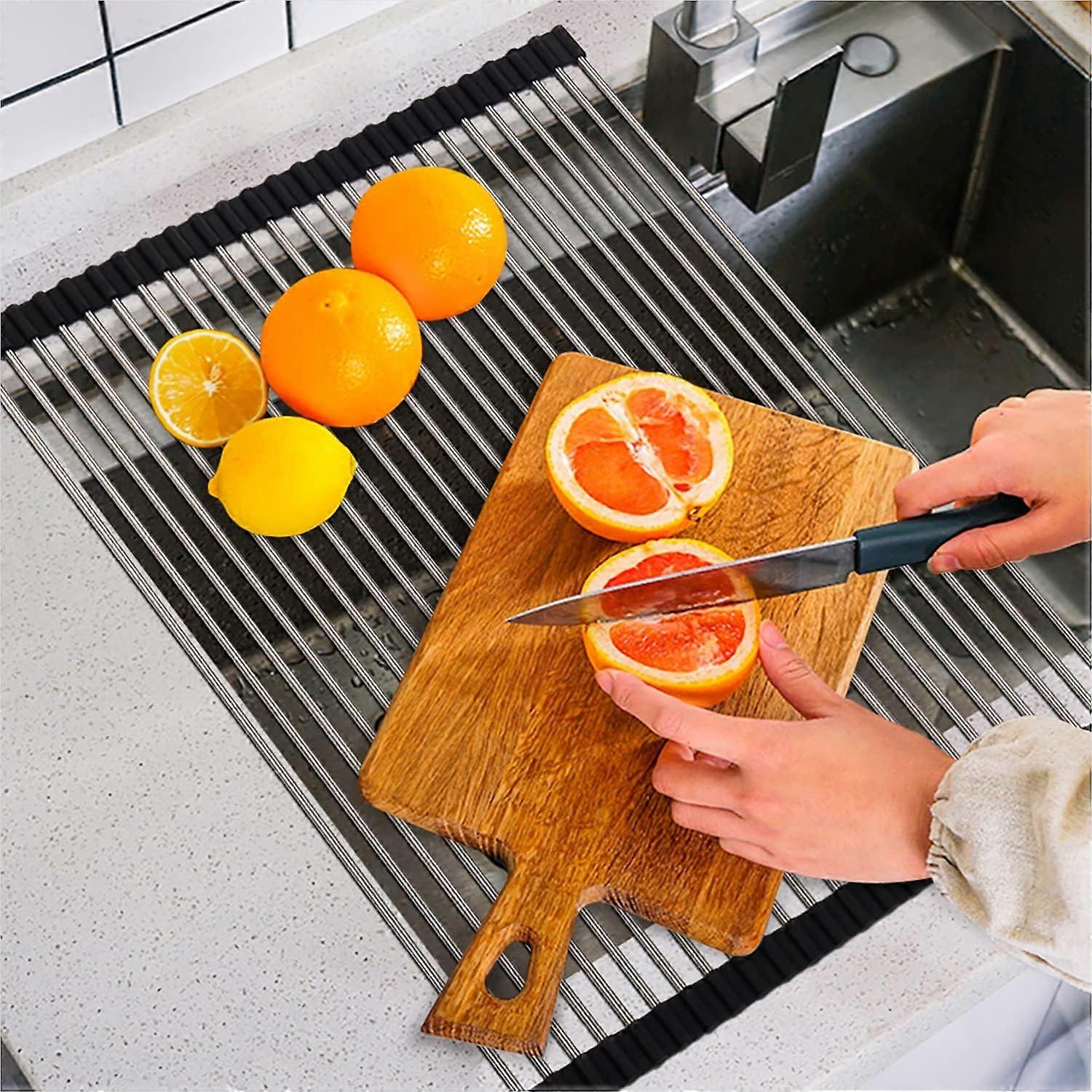 Foldable Dish Drying Rack - Stainless Steel Wire Roll Up Design for Kitchen Sink, Space Saving, Rust Resistant, 18x20 Inches
