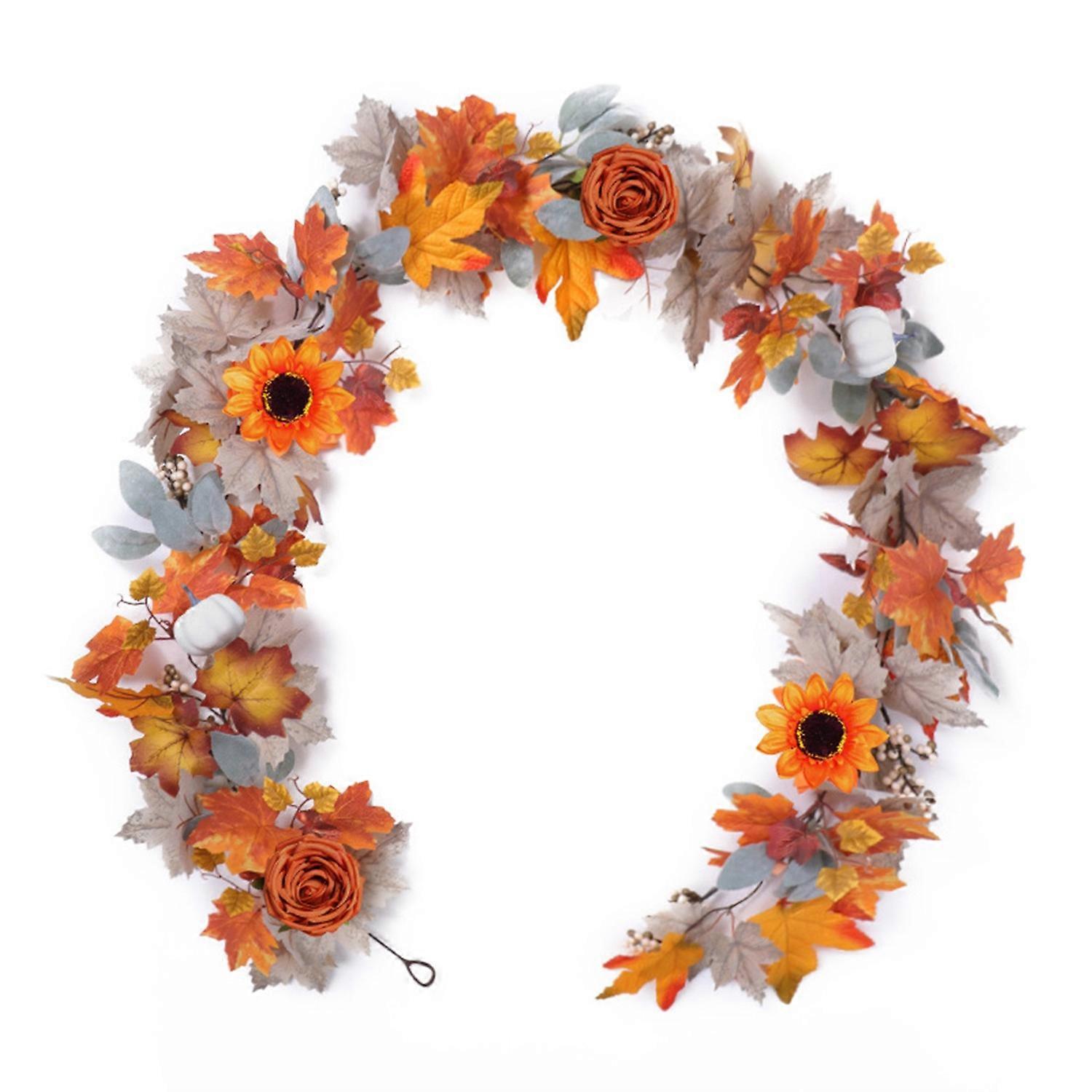 [安德在线]（加密花灰落叶藤条A款）1pcs秋季仿真枫叶玫瑰花藤条假花藤藤蔓丰收节藤条装饰