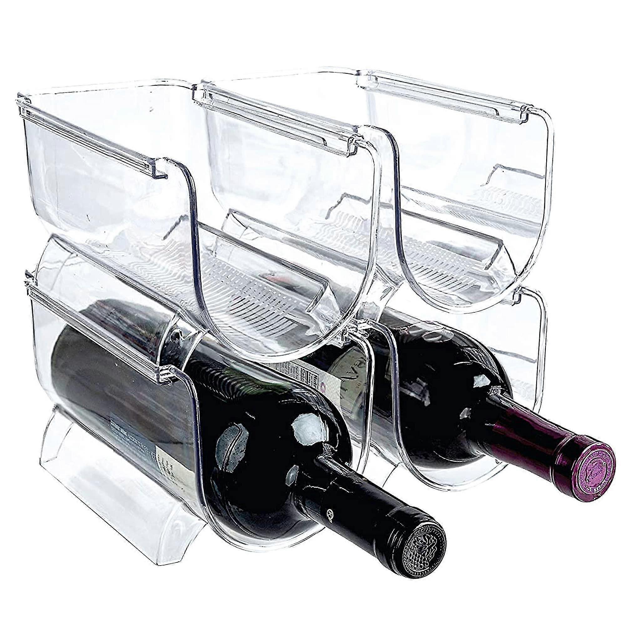 Set Of 4 Wine And Water Bottle Organizer, Stackable Plastic Wine Rack Holder For Pantry, Kitchen, Fridge, Ideal Storage For Wine, Soda, Pop And Beer