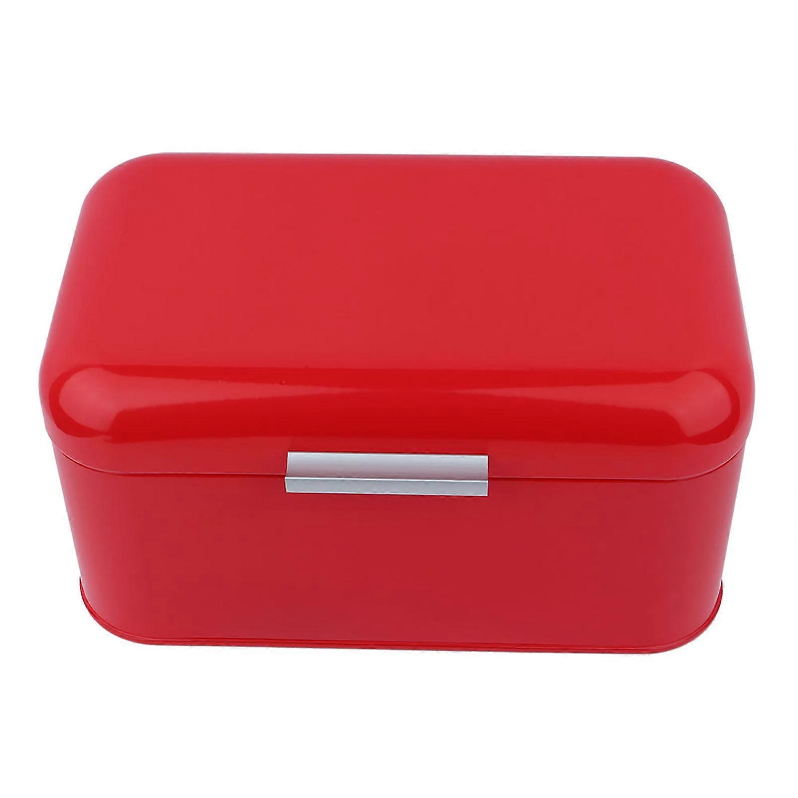 Solid Color Retro Metal Bread Bin Box Large Capacity Kitchen Storage Container (Red)