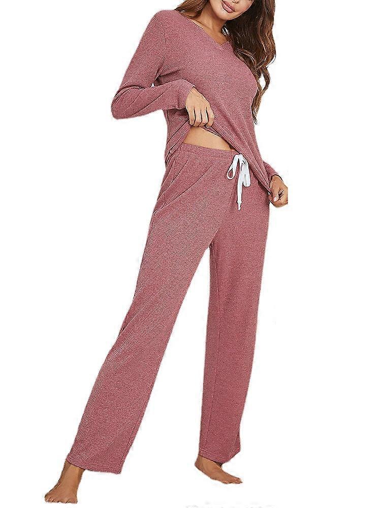 Plus Size Damen Zweiteiliges Lounge Pyjama-Set mit V-Ausschnitt