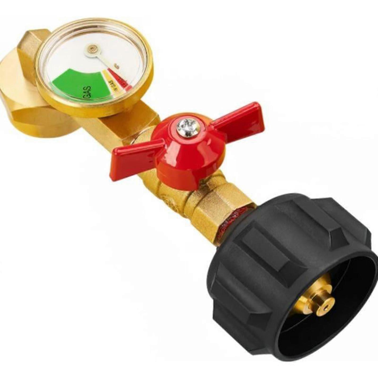 Brass Propane Refill Adapter with Valve and Gauge for Easy Refill