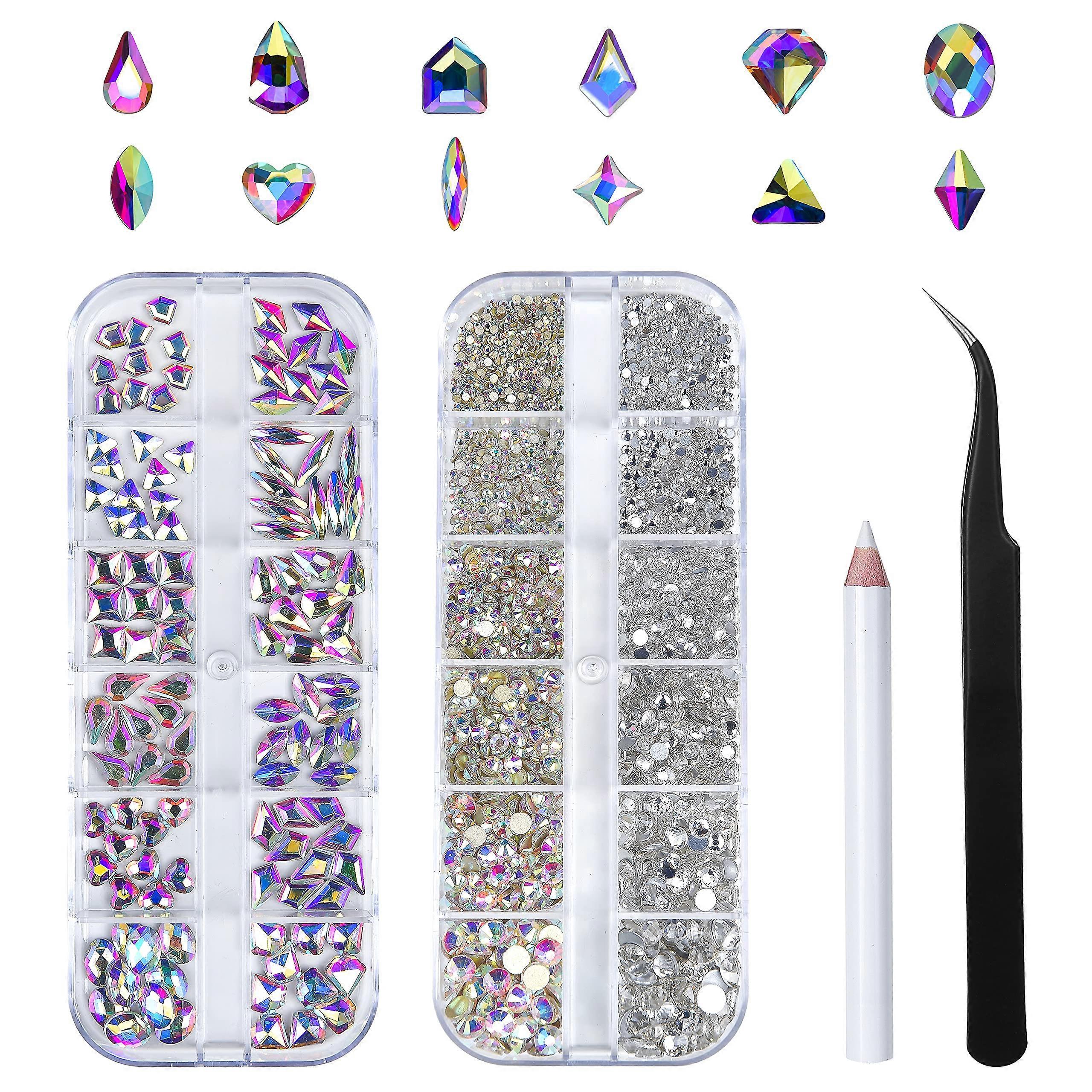 Nail Rhinestones Kit - 120 Shapes + 2400 Gems with Tools