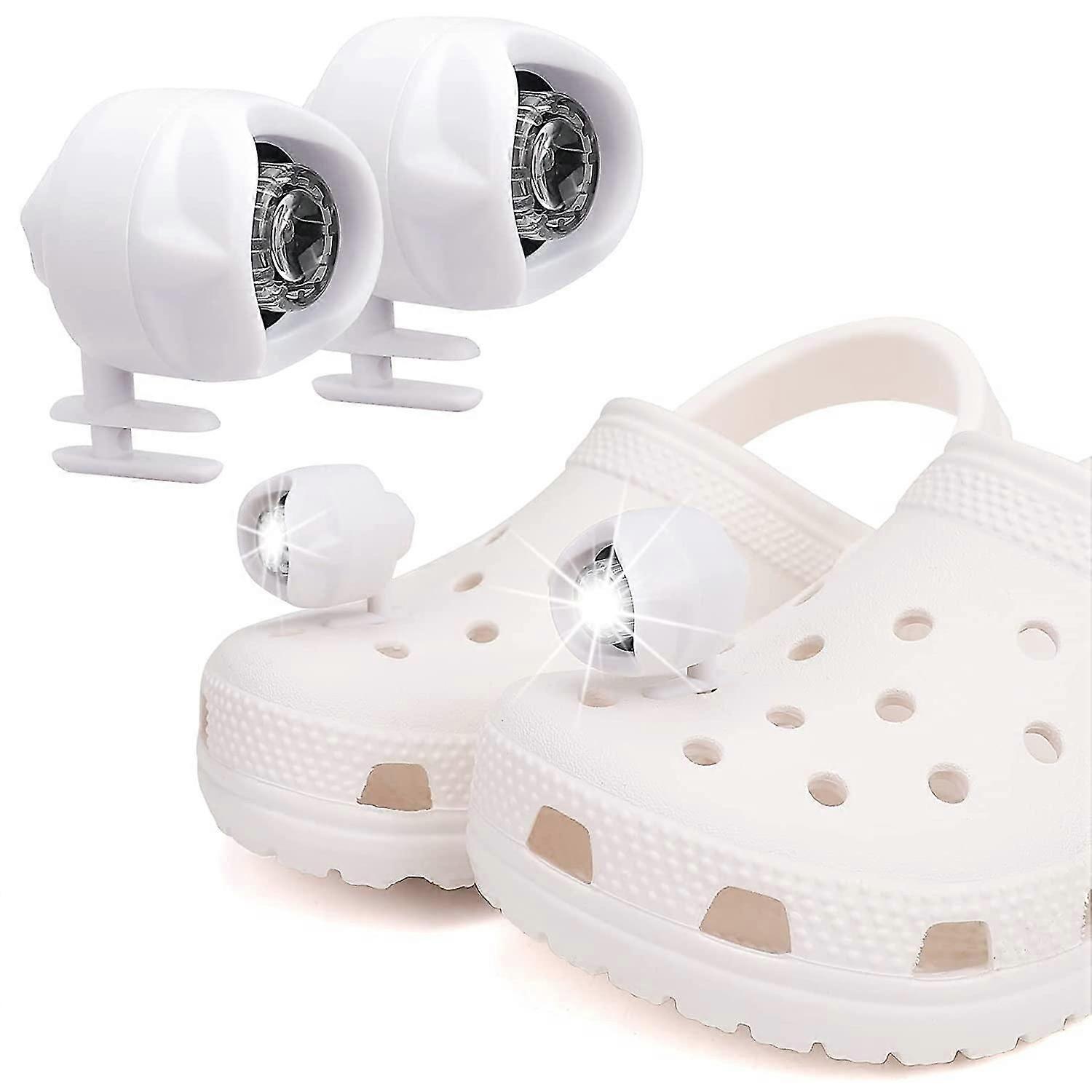 Lights For Crocs 2pcs, Headlights Flashlights Attachment For Crocs, Headlights Lights Flashlights For Crocks, Charm Accessories For(White)