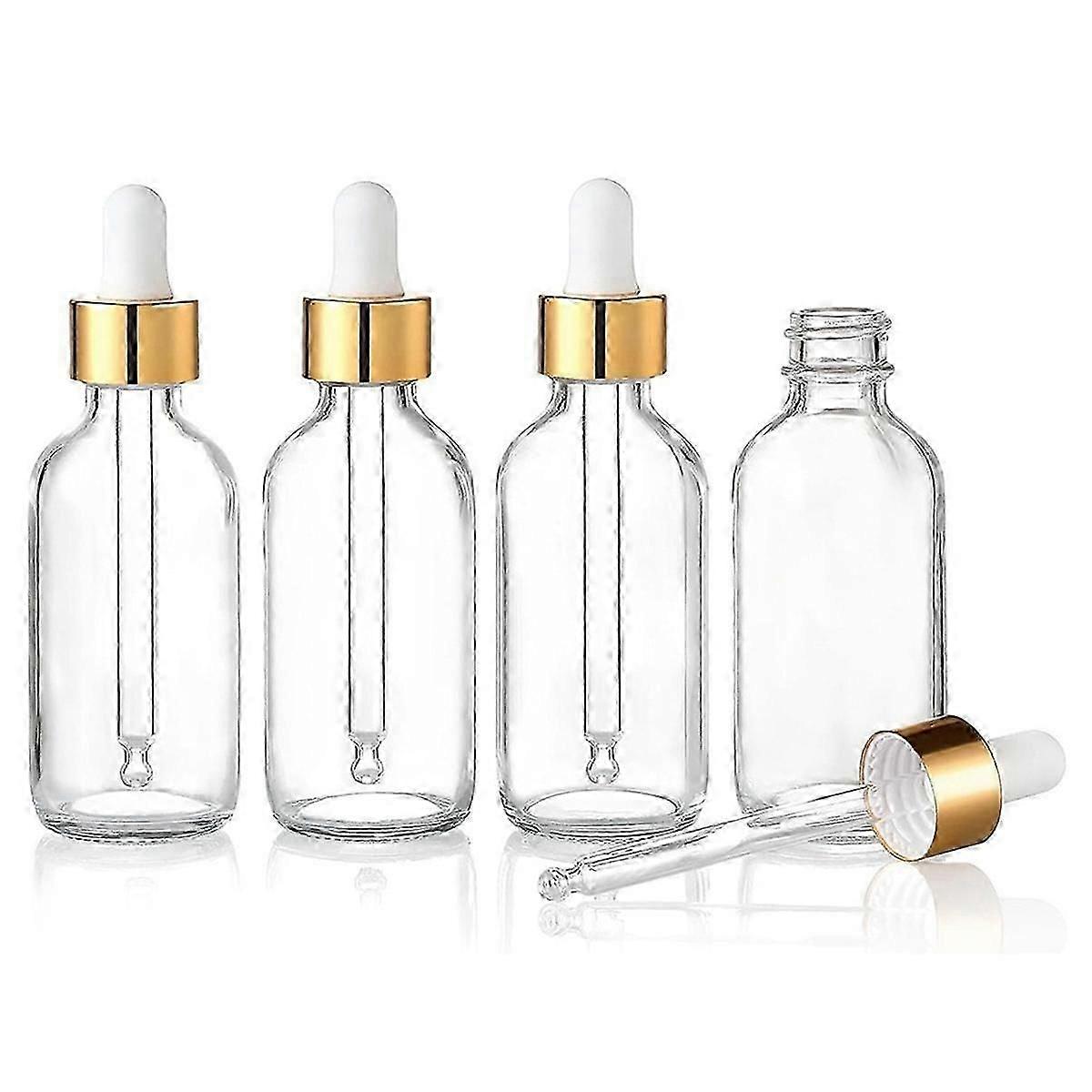 Leak Proof Travel Dropper Bottles 4 Pack With Golden Caps, Clear Glass For Essential Oils 1oz (30ml