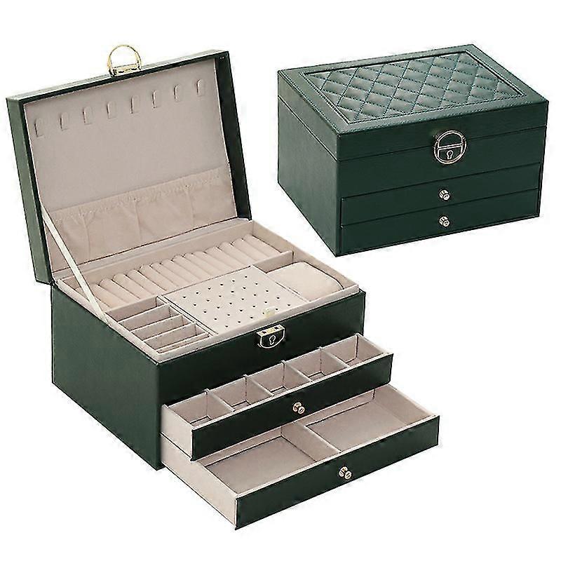 Multifunctional Three-layer Pu Leather Jewelry Storage Box With Lock
