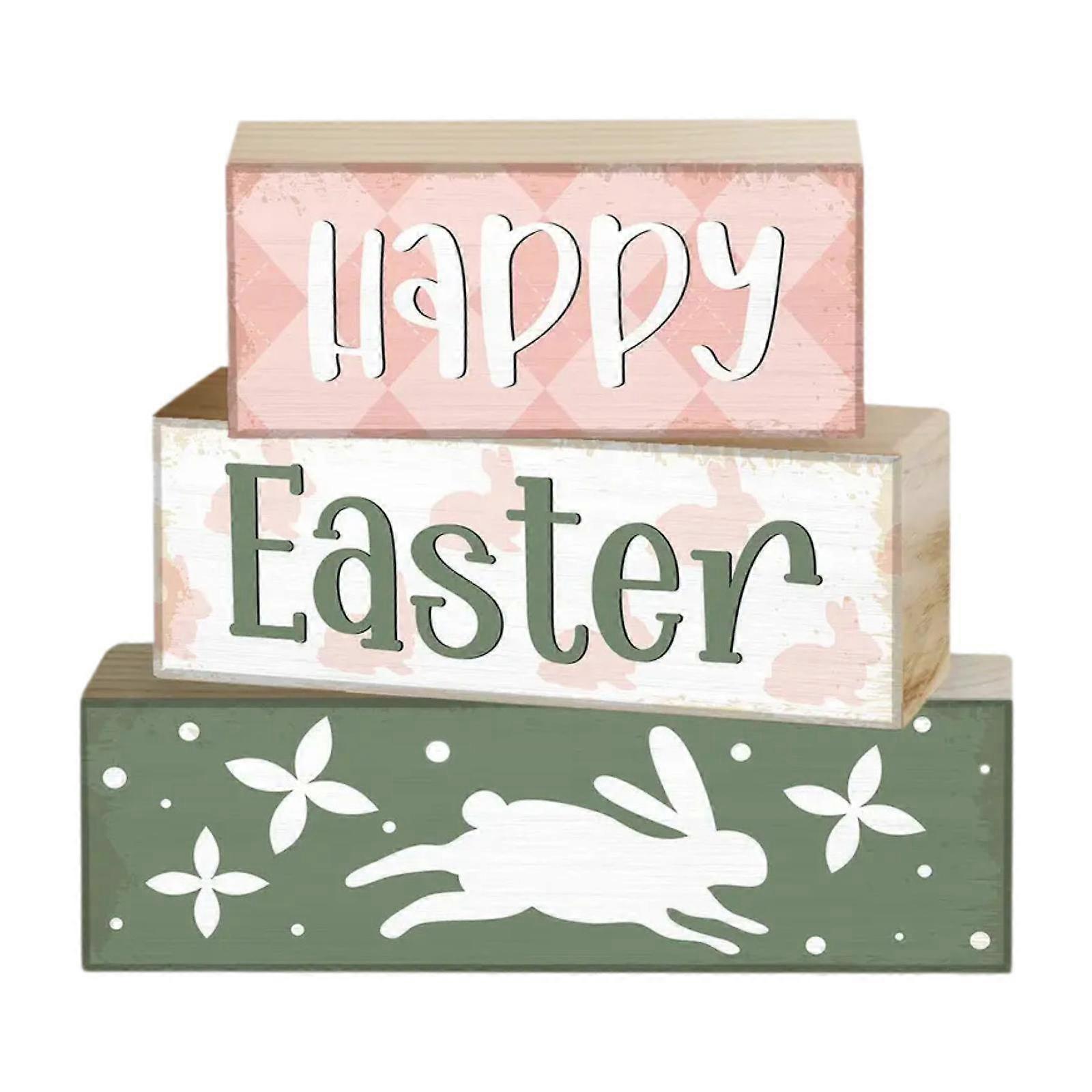 3Pcs Wooden Easter Table Block Easter Tabletop Decorations Gift Table Sign