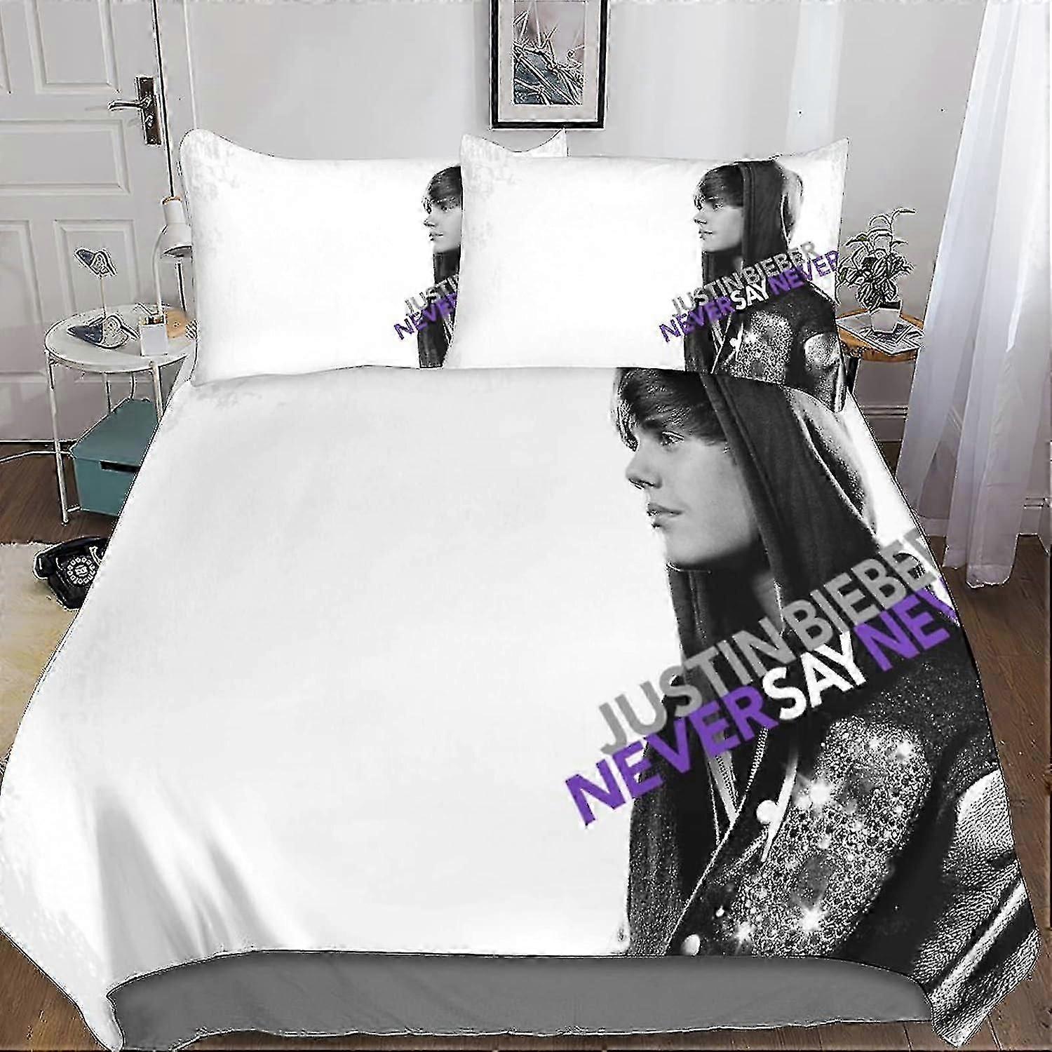 o3145 Lençóis Justin Bieber Capa de Edredão, Capa de Colcha de Impressão 3D Chanteurs Pop Conjunto de Edredão de Cama com Fronhas Microfibra Macia Easy Care Quilt Cove
