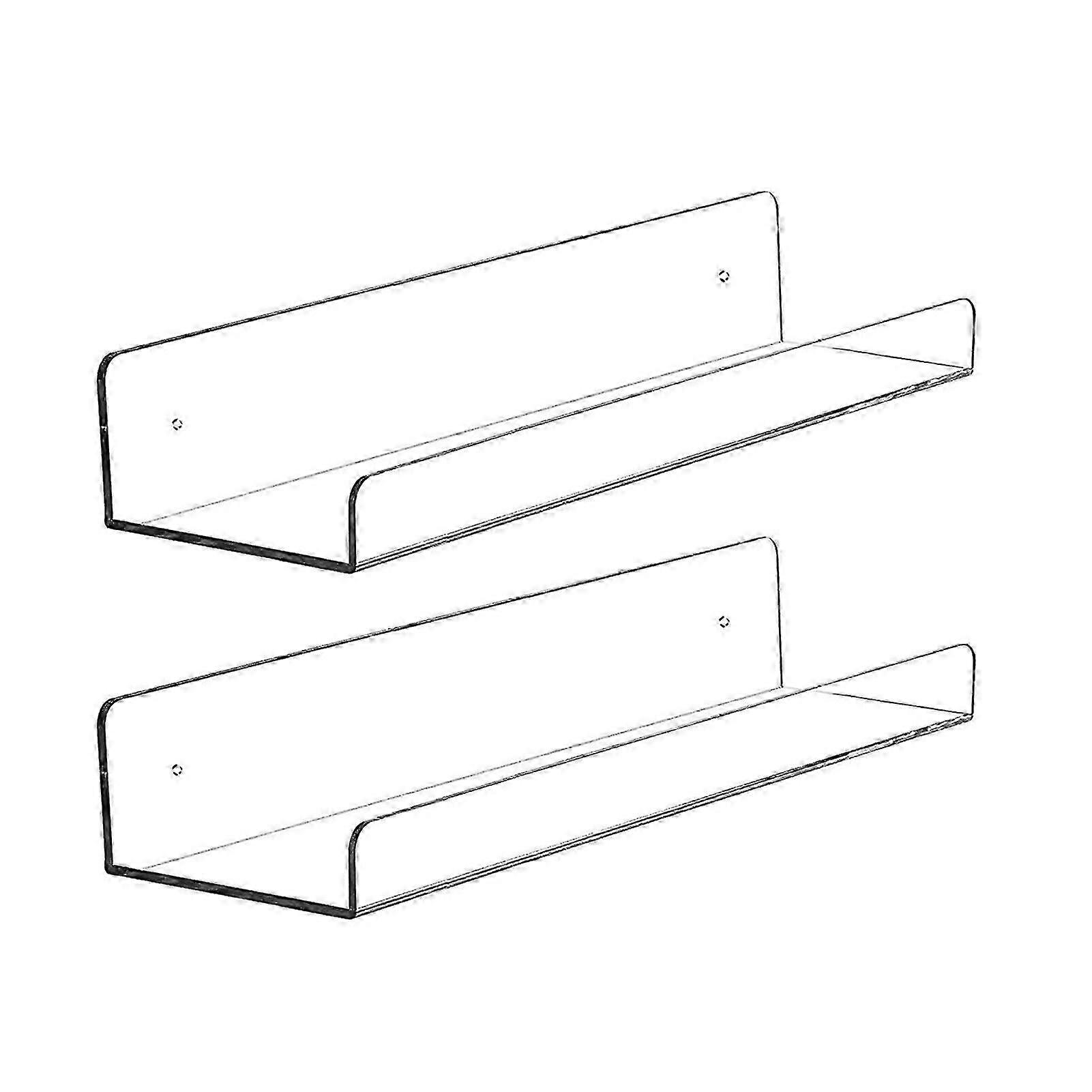 2pcs Wall Ledge Shelf Wall Mounted Multi-purpose Acrylic Rectangular Clear Lightweight Floating Shelf For Kitchen