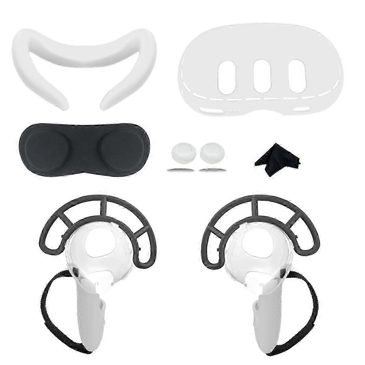 For Quest 3 Set AntiCollision Grip Touch Control Silicone Case Accessory Lens Cover White