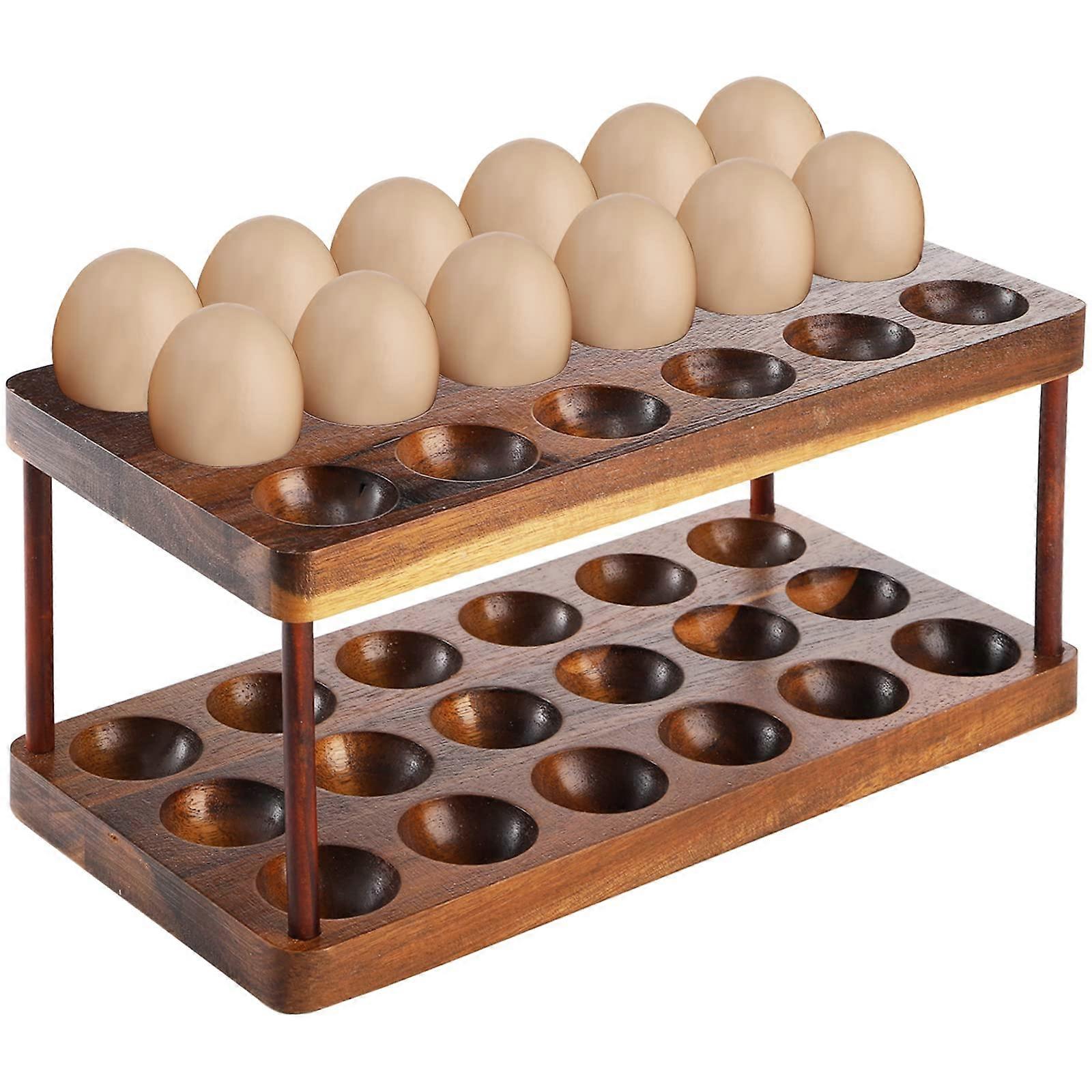 Acacia Wooden Egg Holder Double Layer Detachable Tray for 36 Eggs Rustic Countertop Storage Rack for Fresh Easter Eggs