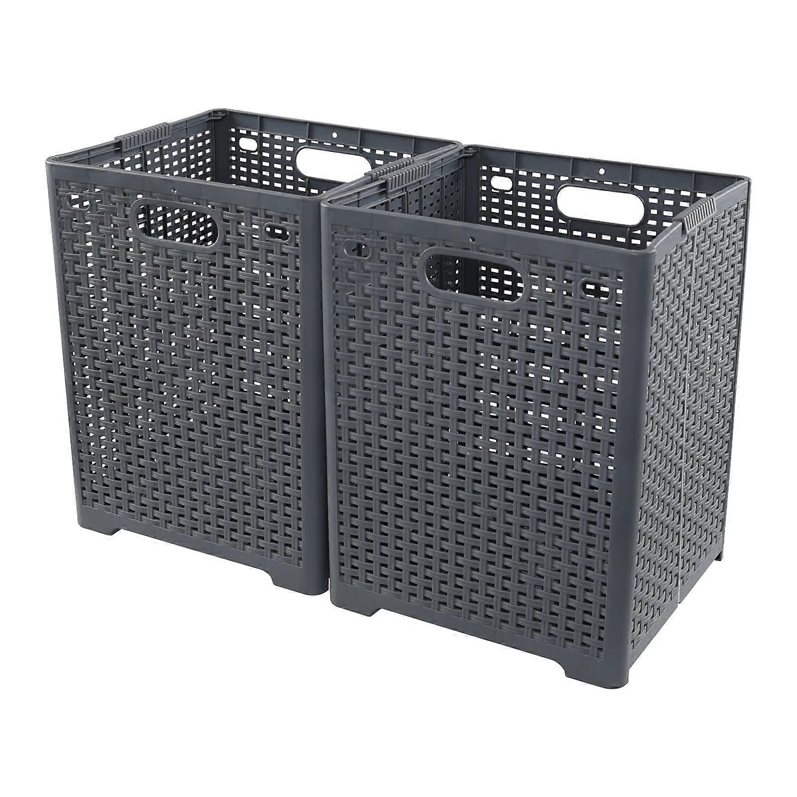 40 L Plastic Collapsible Laundry Hamper Set, Gray Plastic Dirty Clothes Basket, Pack of 2 for Home and Dorm Use