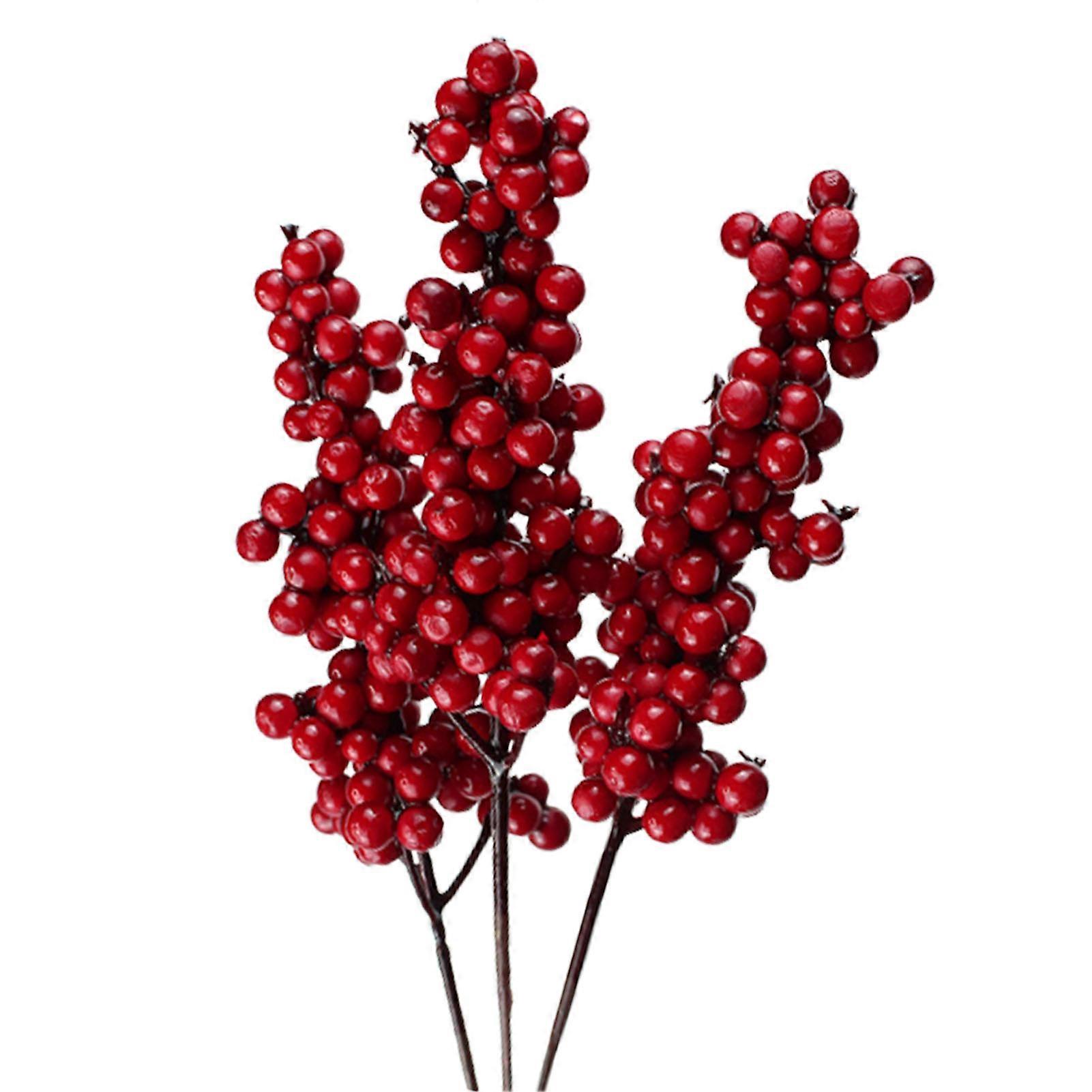 10pcs Artificial Red  Stems Xmas Simulation Berries Pine Branch for Christmas Tree Decorations