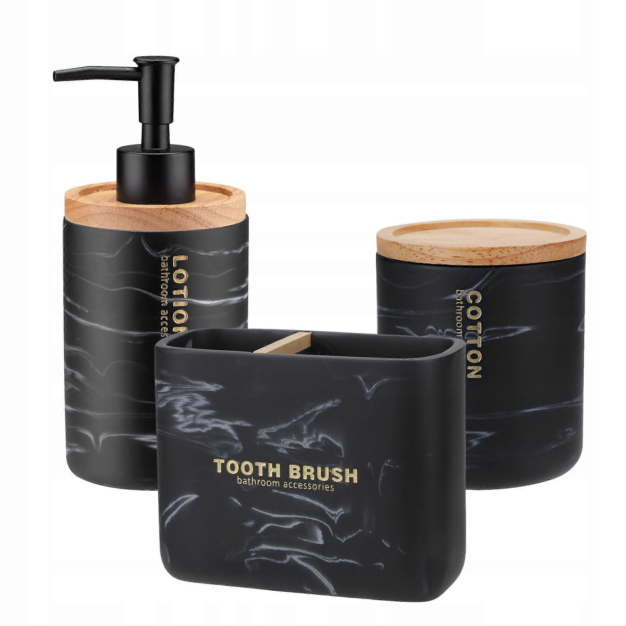 KADAX Bathroom Set Black Dispenser Mug Pattern