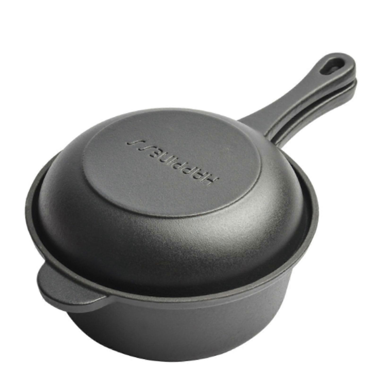 1 Set Pre-Seasoned Cast Iron Pot for Camping Cookware Quart 1.6