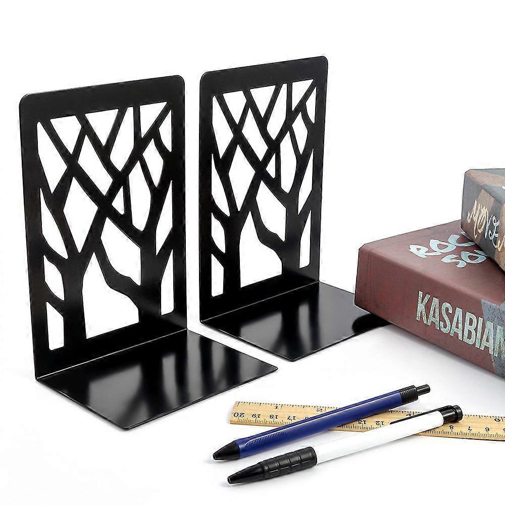 Stylish Heavy-Duty Metal Bookends with Non-Slip Base - Elegant Tree Shadow Design for Home or Office Organization