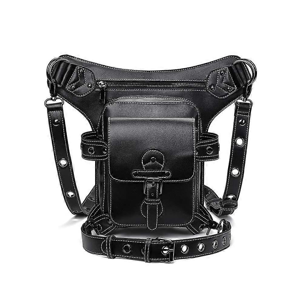 Vintage PU Leather Fanny Pack for Hiking, Camping, and Biking - Black Hip Belt Messenger Bag WP-BG062