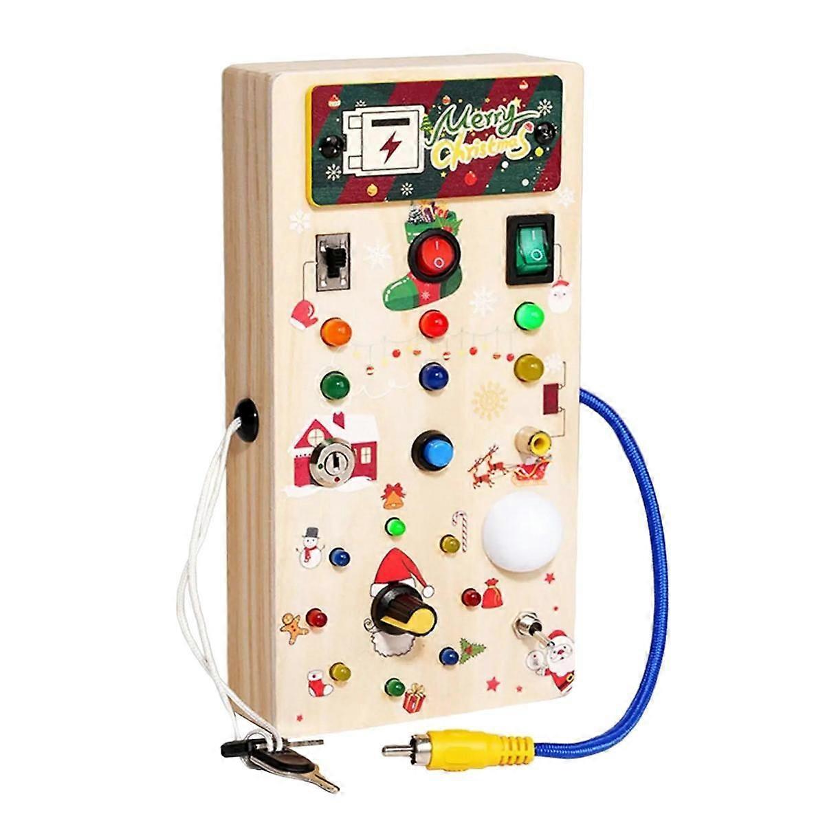 Christmas Baby Wooden Busy Board with LED Light Sensory Educational Toys for Toddlers 1-3Y Toggle Switch Toy