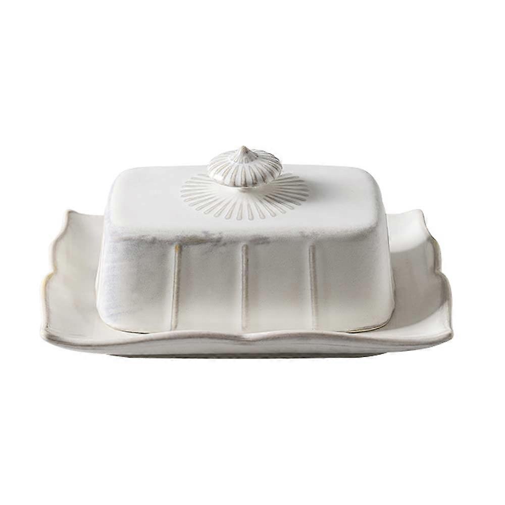 Porcelain Butter Dish With Lid For Countertop Farmhouse Butter Holder Large White Luxurious Handle Dishwasher Safe