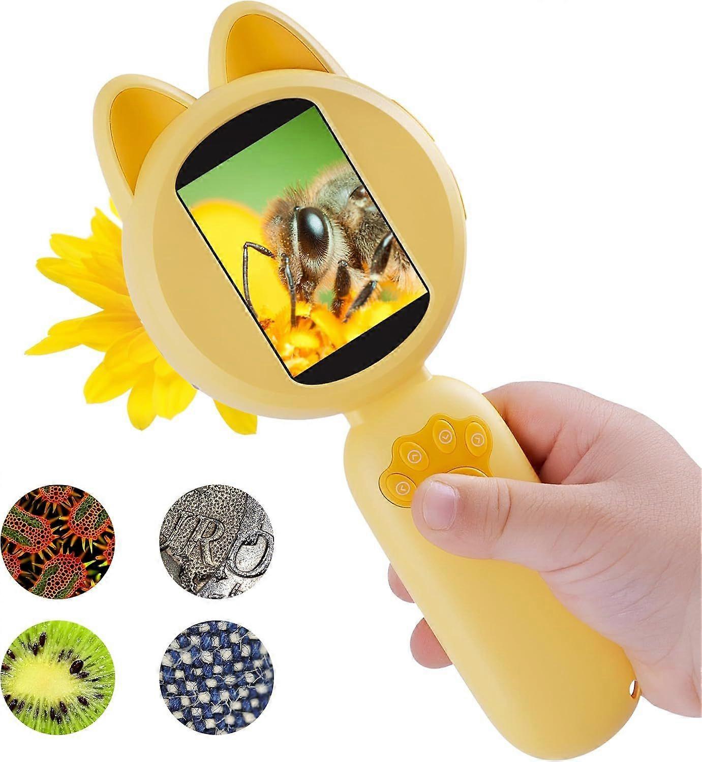 Kids Microscope, Mini Digital Microscope for with 2'' IPS Screen,Gifts for Kids Aged 3-12 (Yellow)