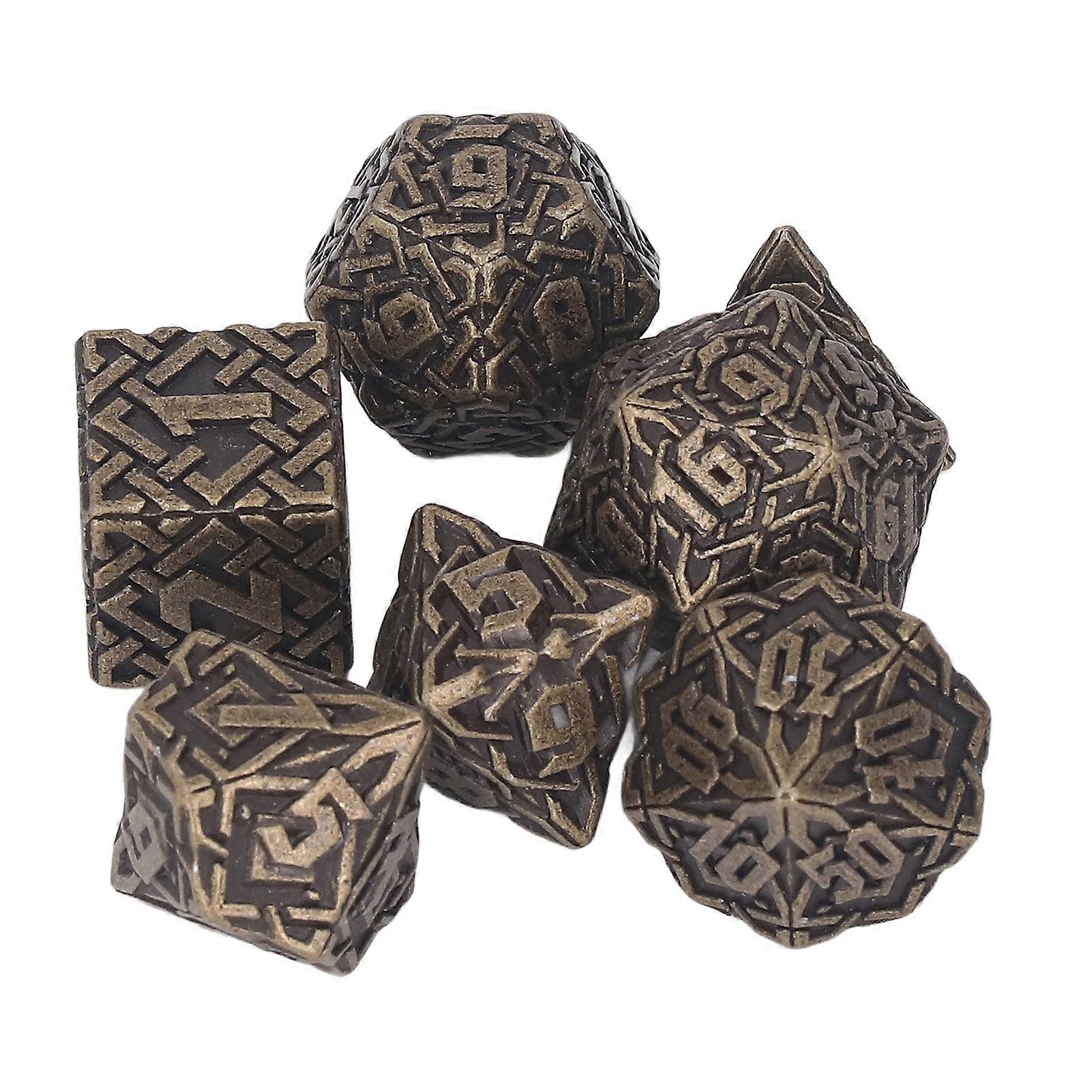 7pcs Metal Polyhedral Maze Pattern Engraved nced Rolling Solid Metal Dice for Games Role Play